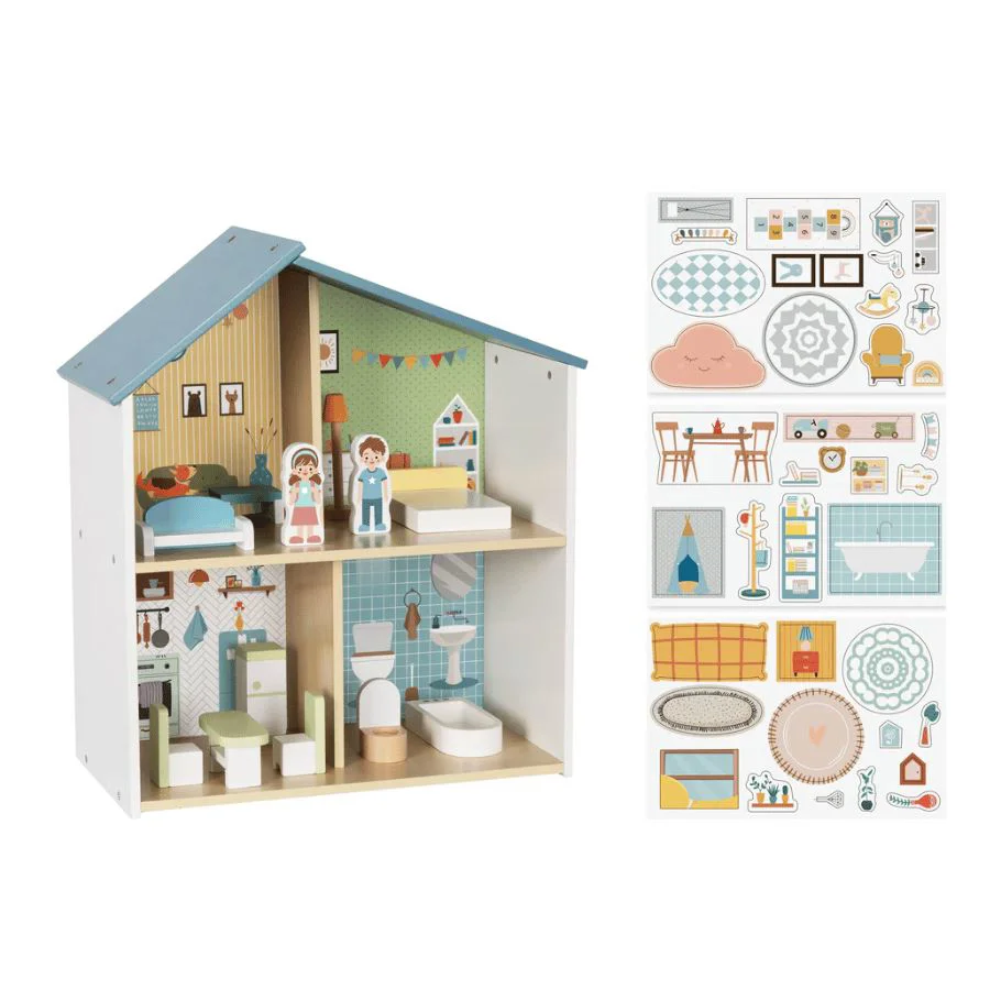 Casa de papusi din lemn cu figurine Tooky Toy, 14 buc. foto