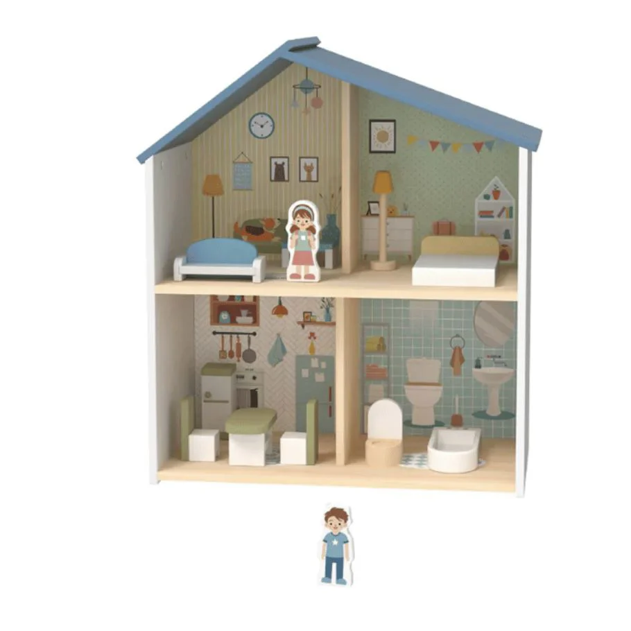 Casa de papusi din lemn cu figurine Tooky Toy, 14 buc. foto