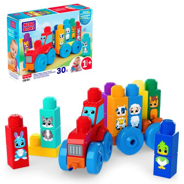 Set de constructie educativ Mattel Tractor cu animale foto