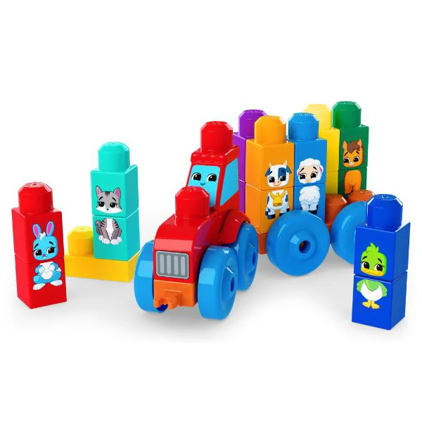 Set de constructie educativ Mattel Tractor cu animale foto