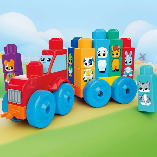 Set de constructie educativ Mattel Tractor cu animale foto