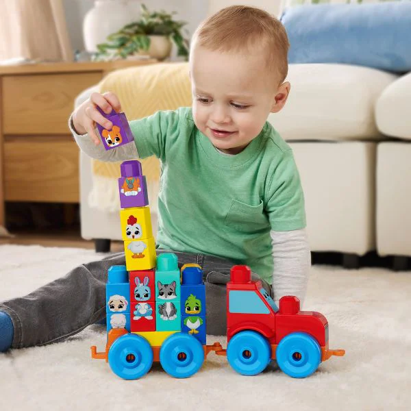 Set de constructie educativ Mattel Tractor cu animale foto