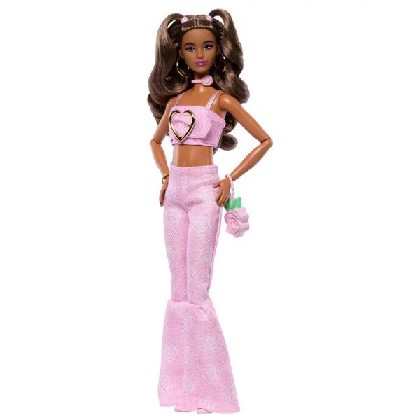 Papusa Barbie "Fashionista in top roz din denim si blugi evazati" foto