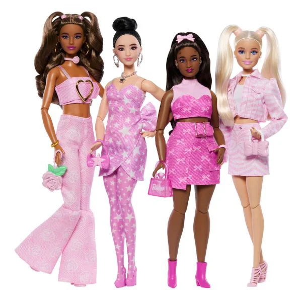 Papusa Barbie "Fashionista in top roz din denim si blugi evazati" foto
