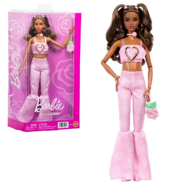 Papusa Barbie "Fashionista in top roz din denim si blugi evazati" foto