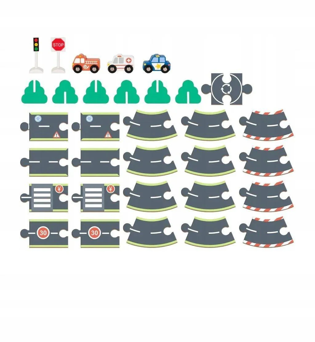 Set de joaca din lemn Tooky Toy Pista auto cu accesorii foto