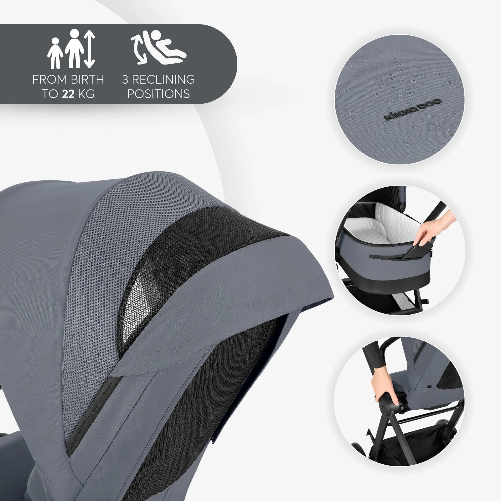 Carucior 3 in 1 KikkaBoo Mia Grey 2026 foto