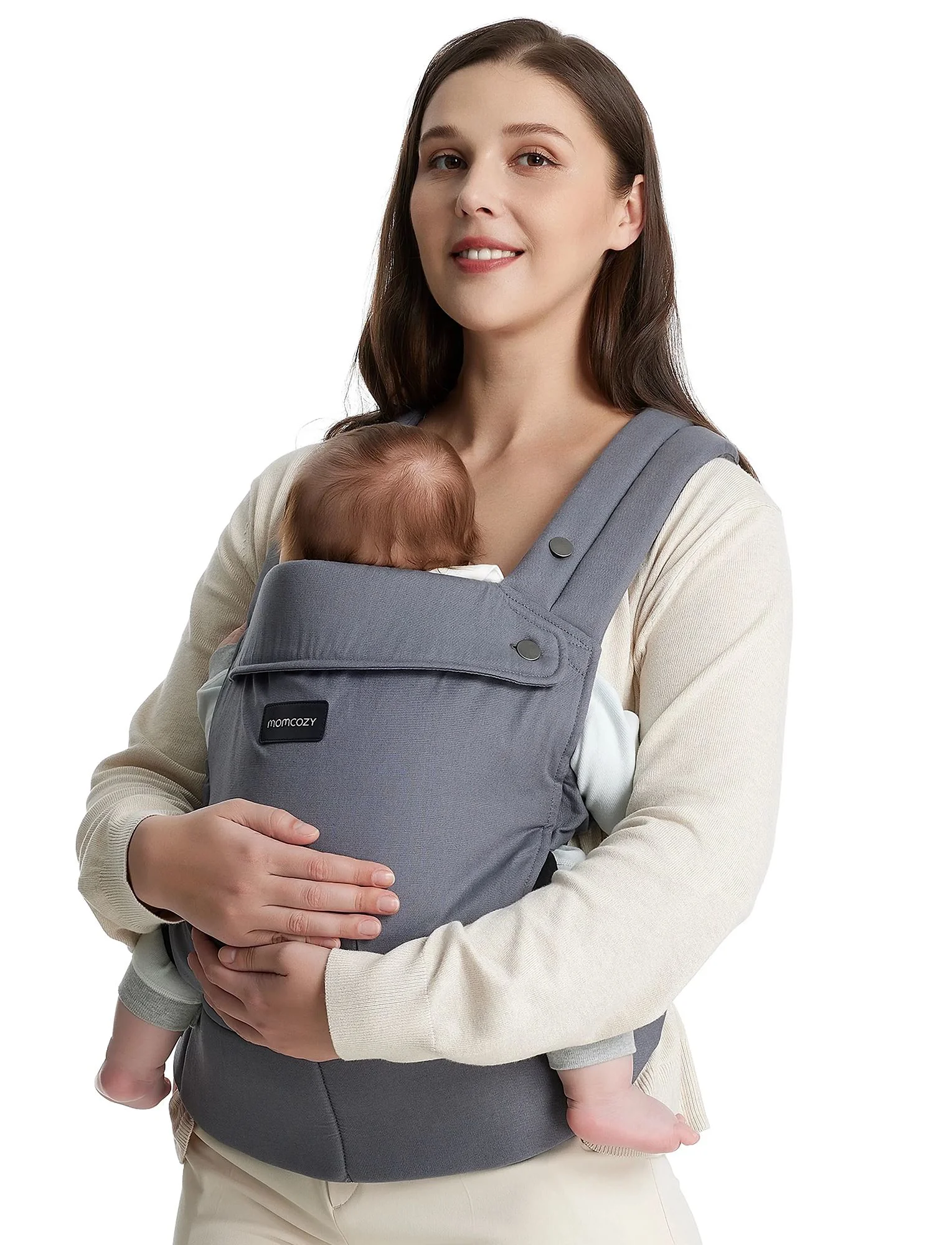 Marsupiu Momcozy Newborn to Toddler Cotton Grey foto