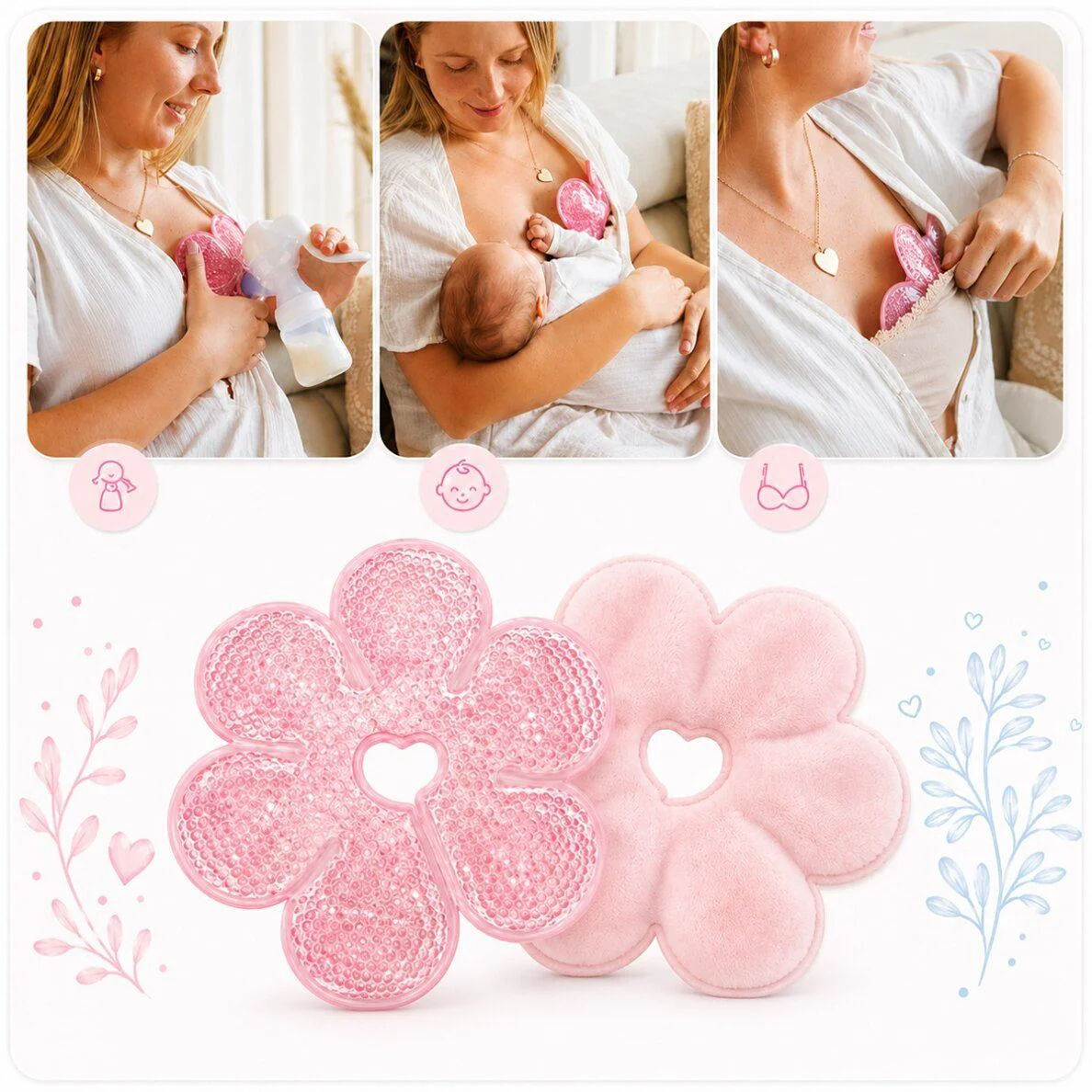 Многоразовые гелевые компрессы для груди, теплые и холодные BabyOno, 2 шт. foto