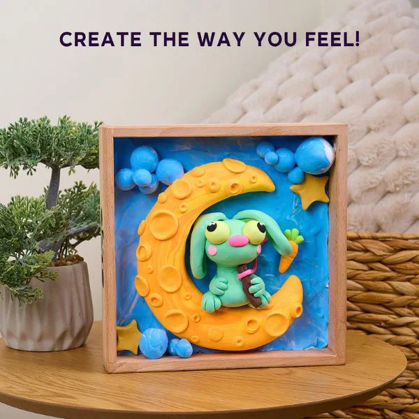 Творческий набор с воздушным пластилином Okto DIY Air Clay Маленькие миры. Зайчик на Луне foto