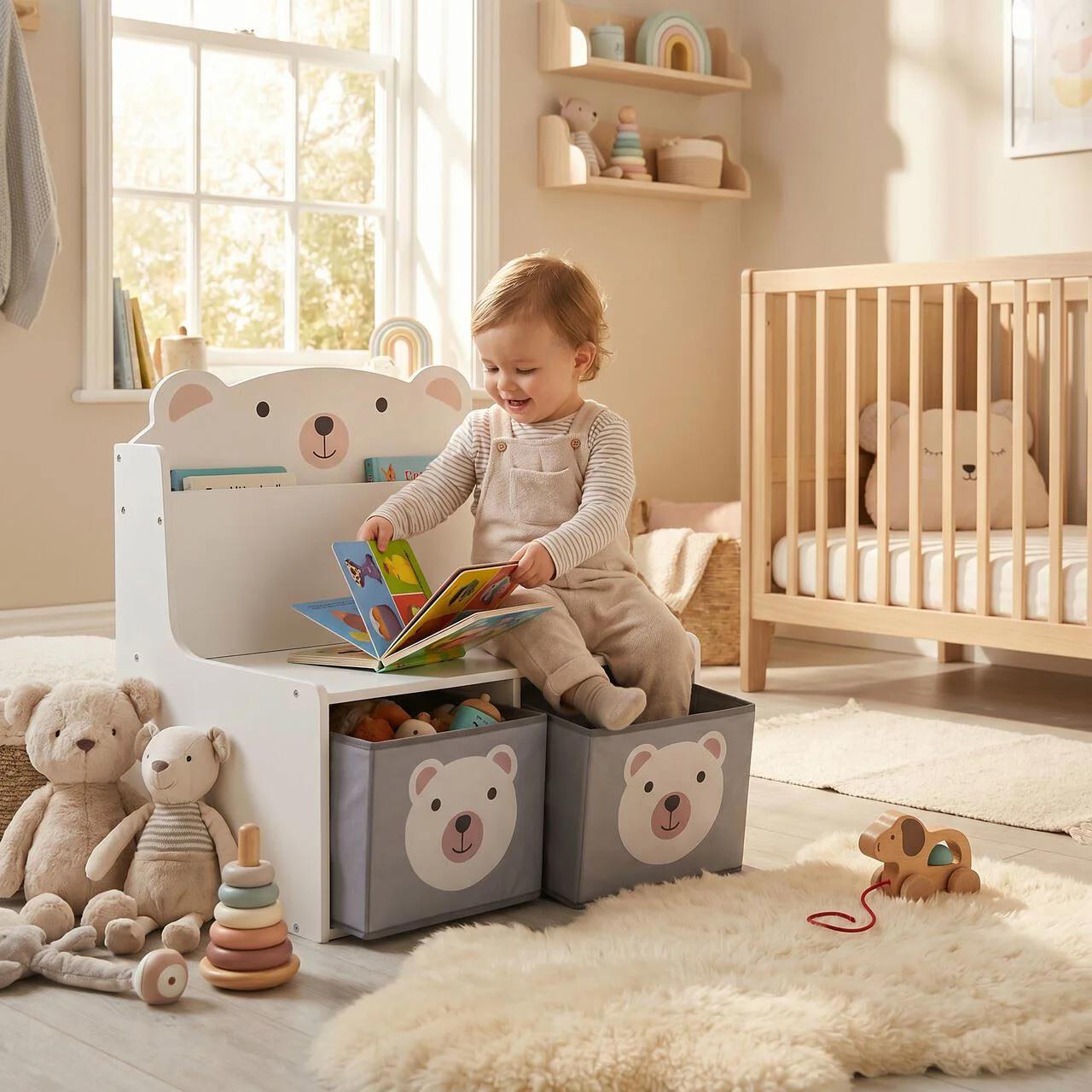 Bancuta cu spatiu de depozitare pentru jucarii si carti U-Grow Bear foto