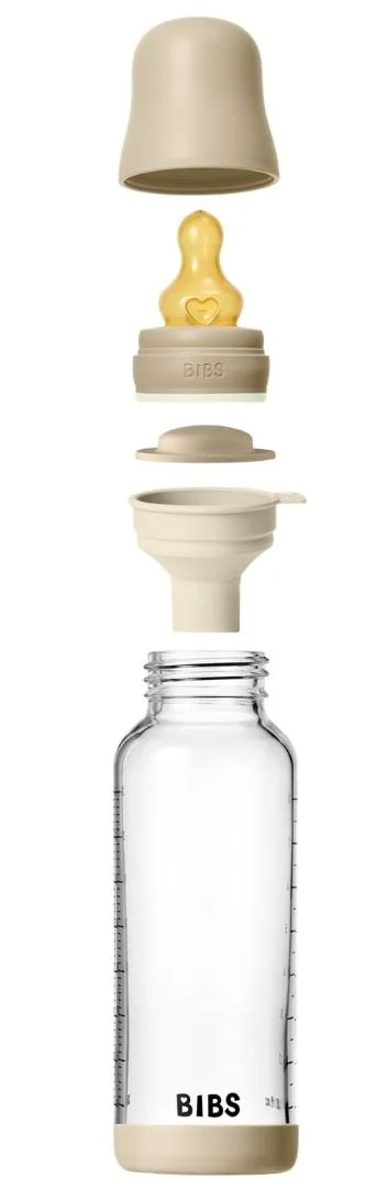 Set complet biberon fosforescent BIBS din sticla anticolici, tetina latex cu flux mediu, 240 ml foto
