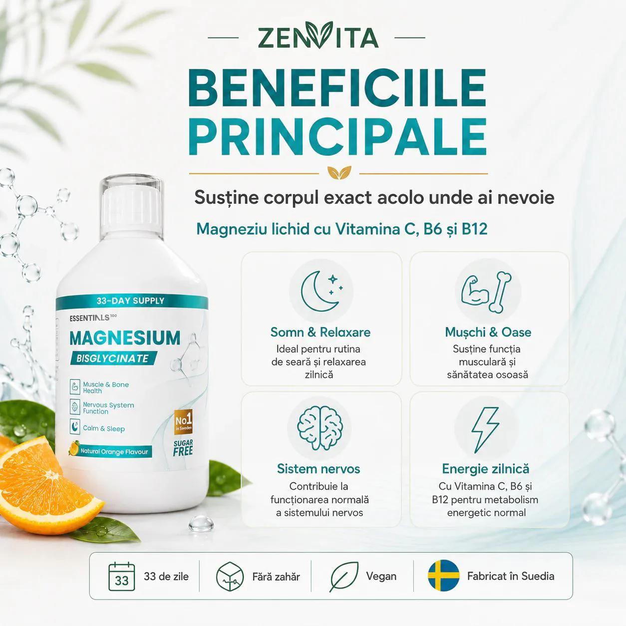 Supliment alimentar Essentials100 Magnesium Bisglycinate, 500 ml foto