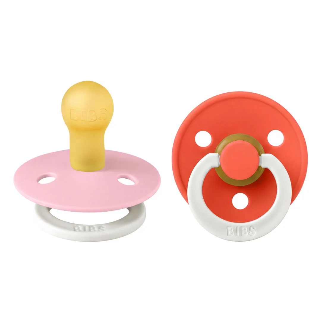 Set 2 suzete rotunde din latex BIBS Colour Glow Baby Pink/Tango (0-6 luni) foto