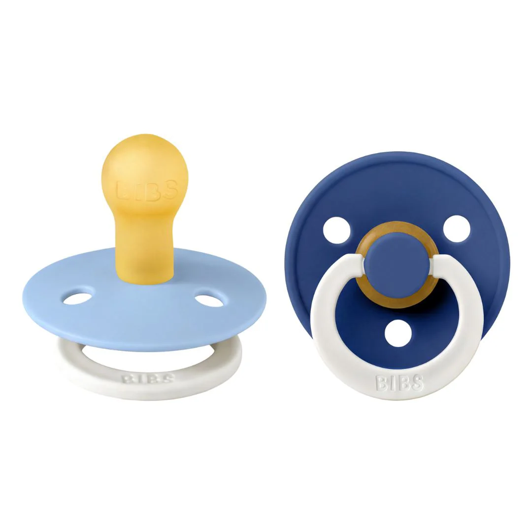 Set 2 suzete rotunde din latex BIBS Colour Glow Sky Blue/Cornflower (0-6 luni) foto
