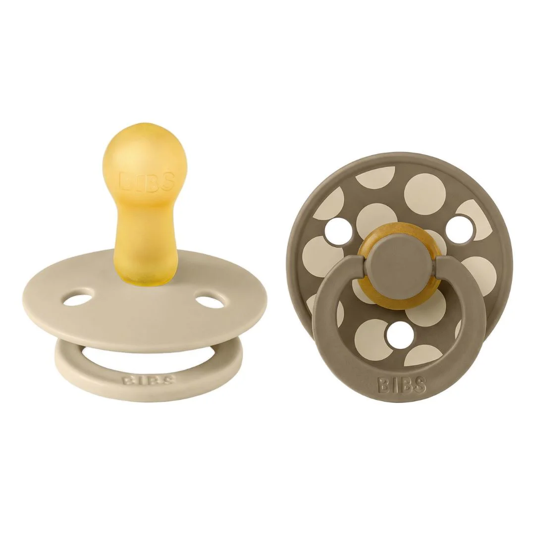 Set 2 suzete rotunde din latex BIBS Colour Polka dot Vanilla/Dark Oak (6-18 luni) foto