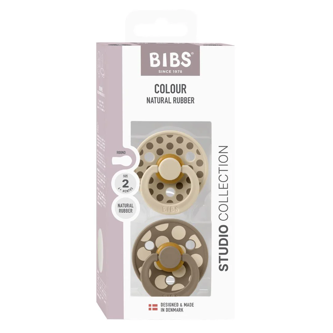 Set 2 suzete rotunde din latex BIBS Colour Polka dot Vanilla/Dark Oak (6-18 luni) foto