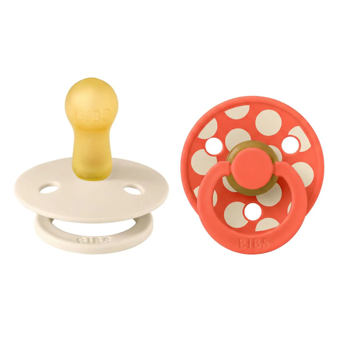 Set 2 suzete rotunde din latex BIBS Colour Polka dot Ivory/Tango (6-18 luni) foto