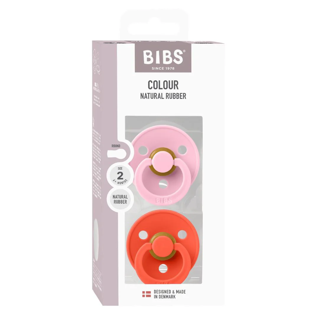Set 2 suzete rotunde din latex BIBS Colour Baby Pink/Tango (6-18 luni) foto
