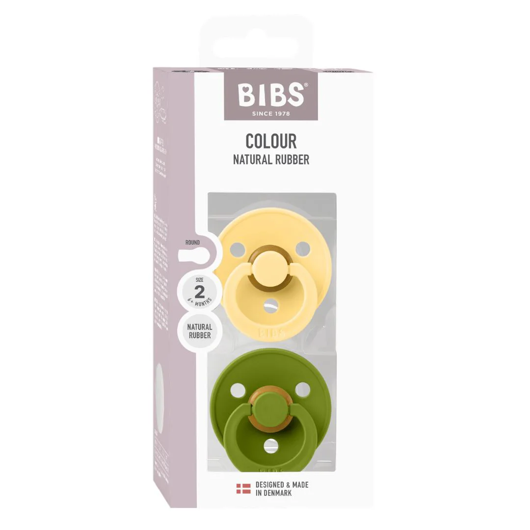 Set 2 suzete rotunde din latex BIBS Colour Pale Butter/Wasabi (6-18 luni) foto