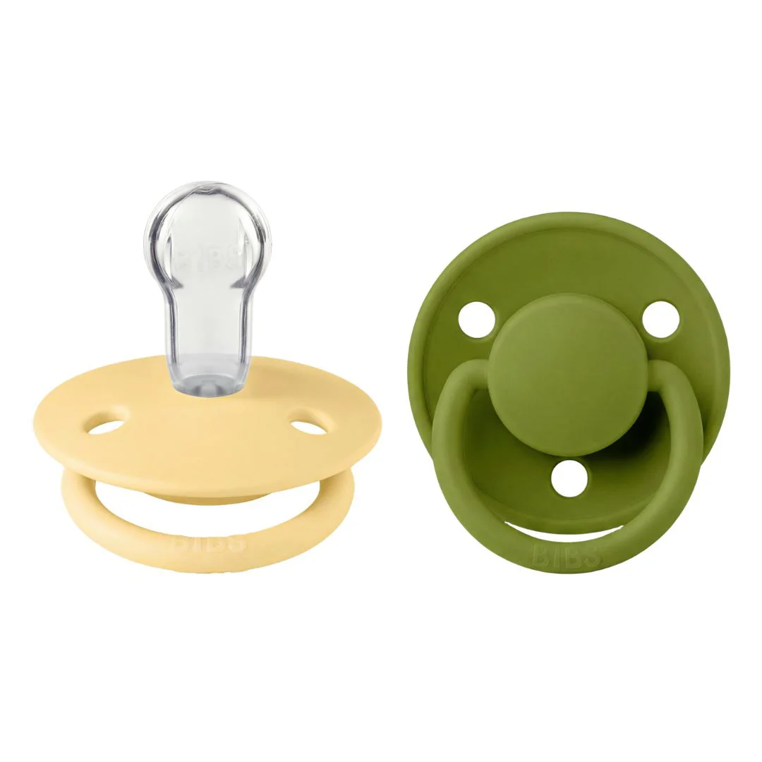 Set 2 suzete rotunde din silicon BIBS De Lux Pale Butter/Wasabi marime universala foto