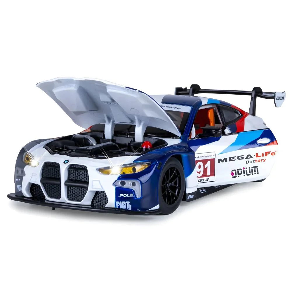 Металлическая машинка BMW M4 GT3 с инерционным механизмом, светом и звуком, масштаб 1:24 foto