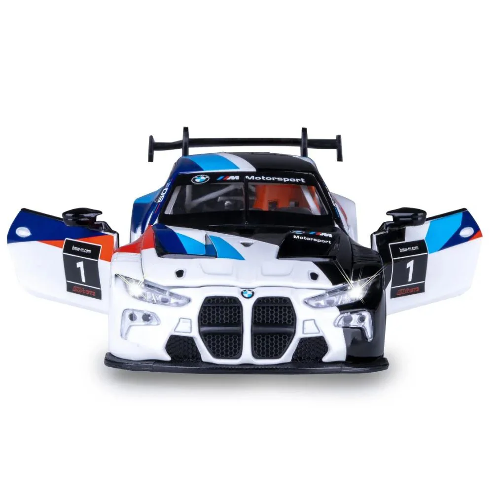 Металлическая машинка BMW M4 GT3 с инерционным механизмом, светом и звуком, Черная, масштаб 1:24 foto