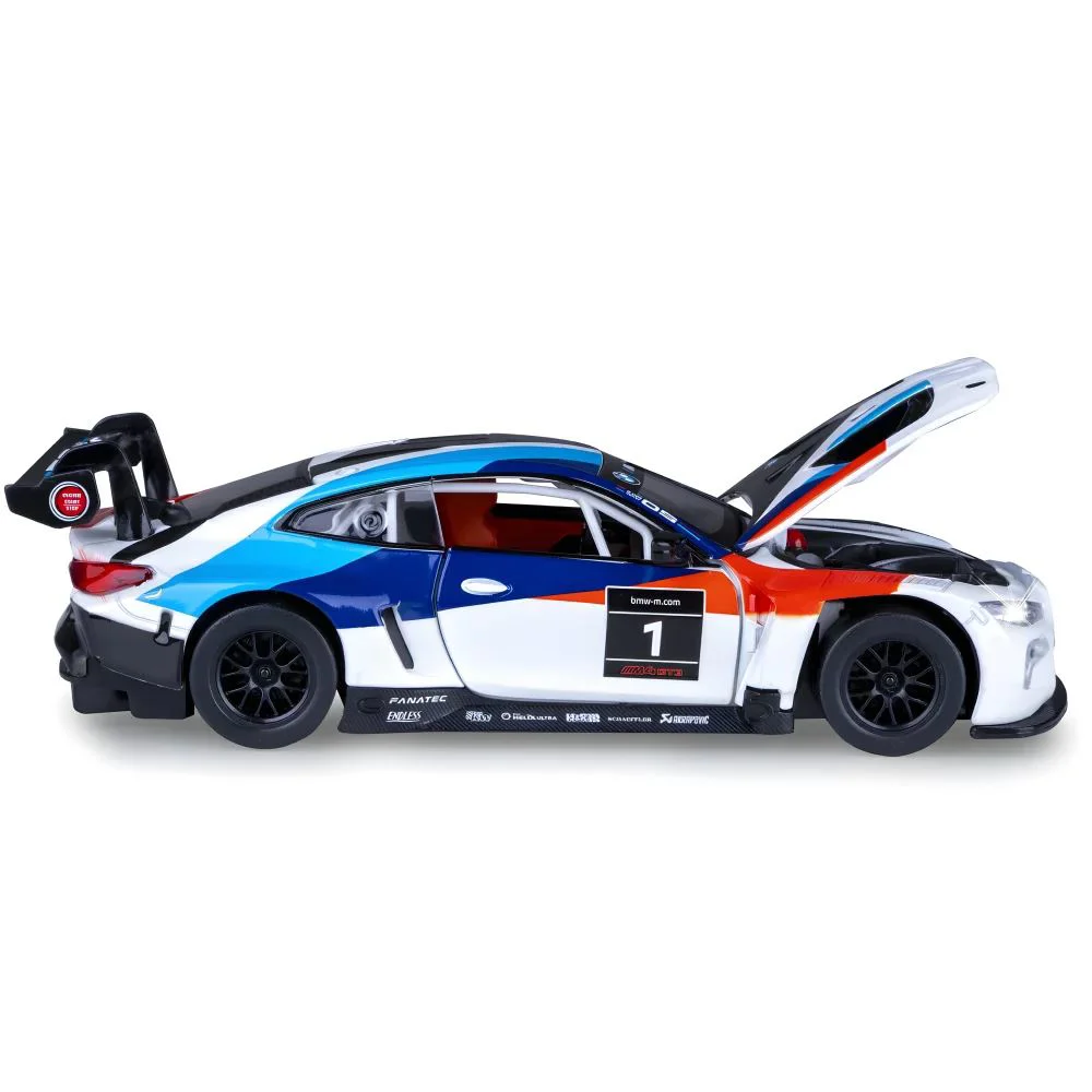 Металлическая машинка BMW M4 GT3 с инерционным механизмом, светом и звуком, Черная, масштаб 1:24 foto