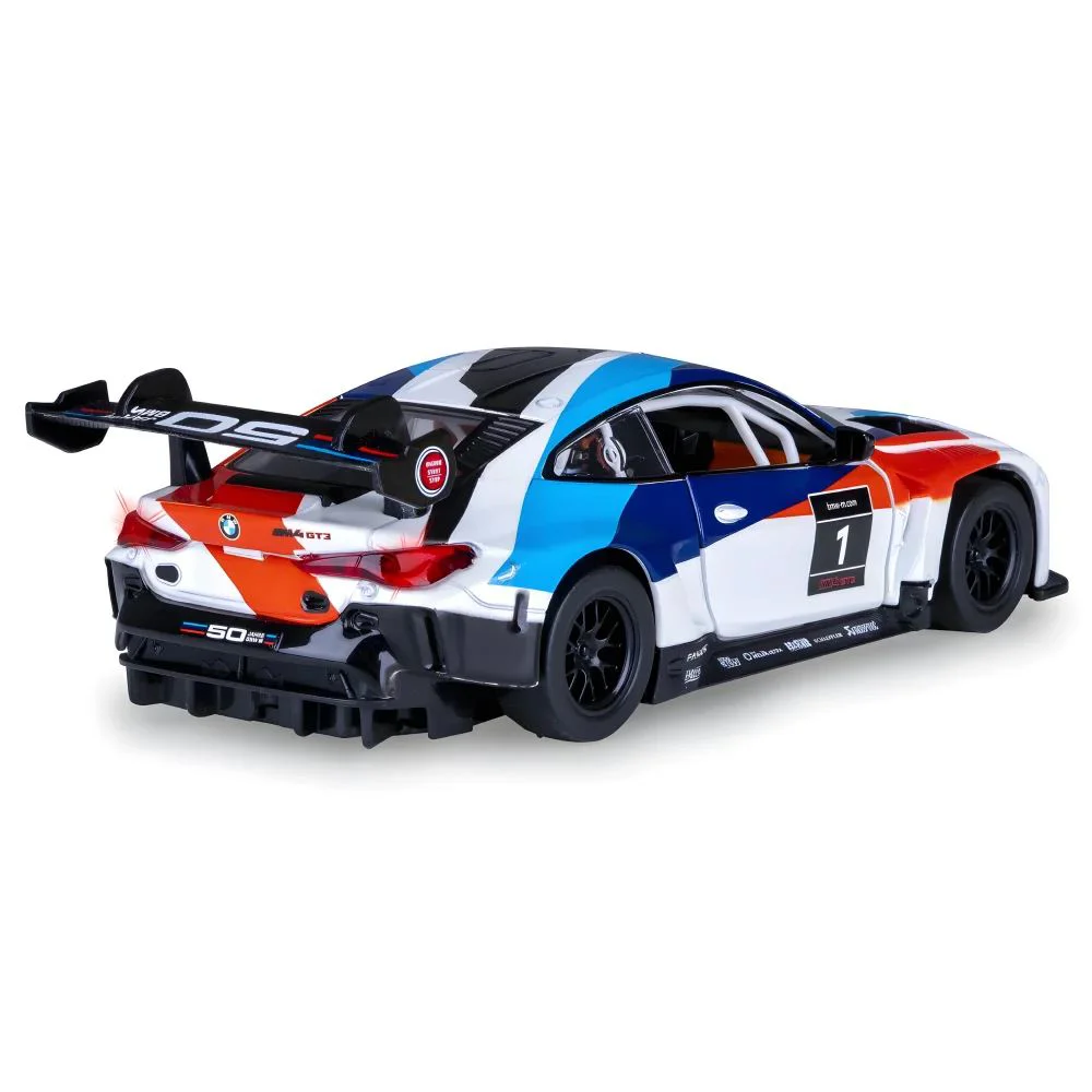 Металлическая машинка BMW M4 GT3 с инерционным механизмом, светом и звуком, Черная, масштаб 1:24 foto