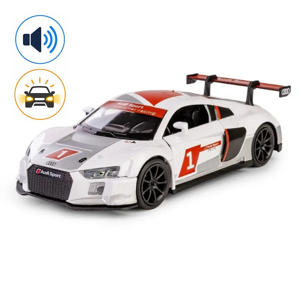 Металлическая машинка Audi R8 LMS с инерционным механизмом, светом и звуком, Белая, 1:24 foto