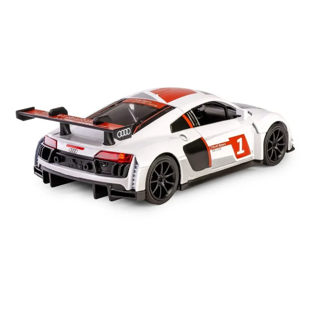 Металлическая машинка Audi R8 LMS с инерционным механизмом, светом и звуком, Белая, 1:24 foto