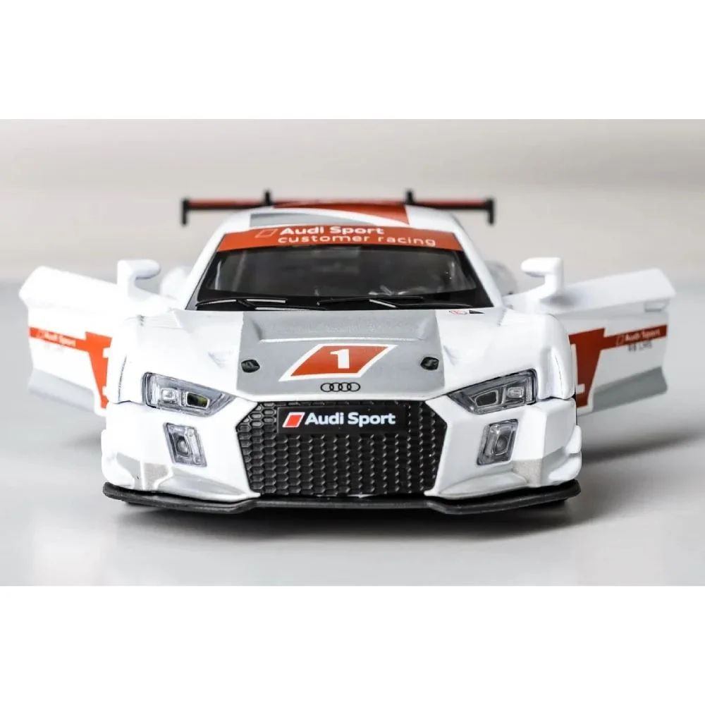 Металлическая машинка Audi R8 LMS с инерционным механизмом, светом и звуком, Белая, 1:24 foto