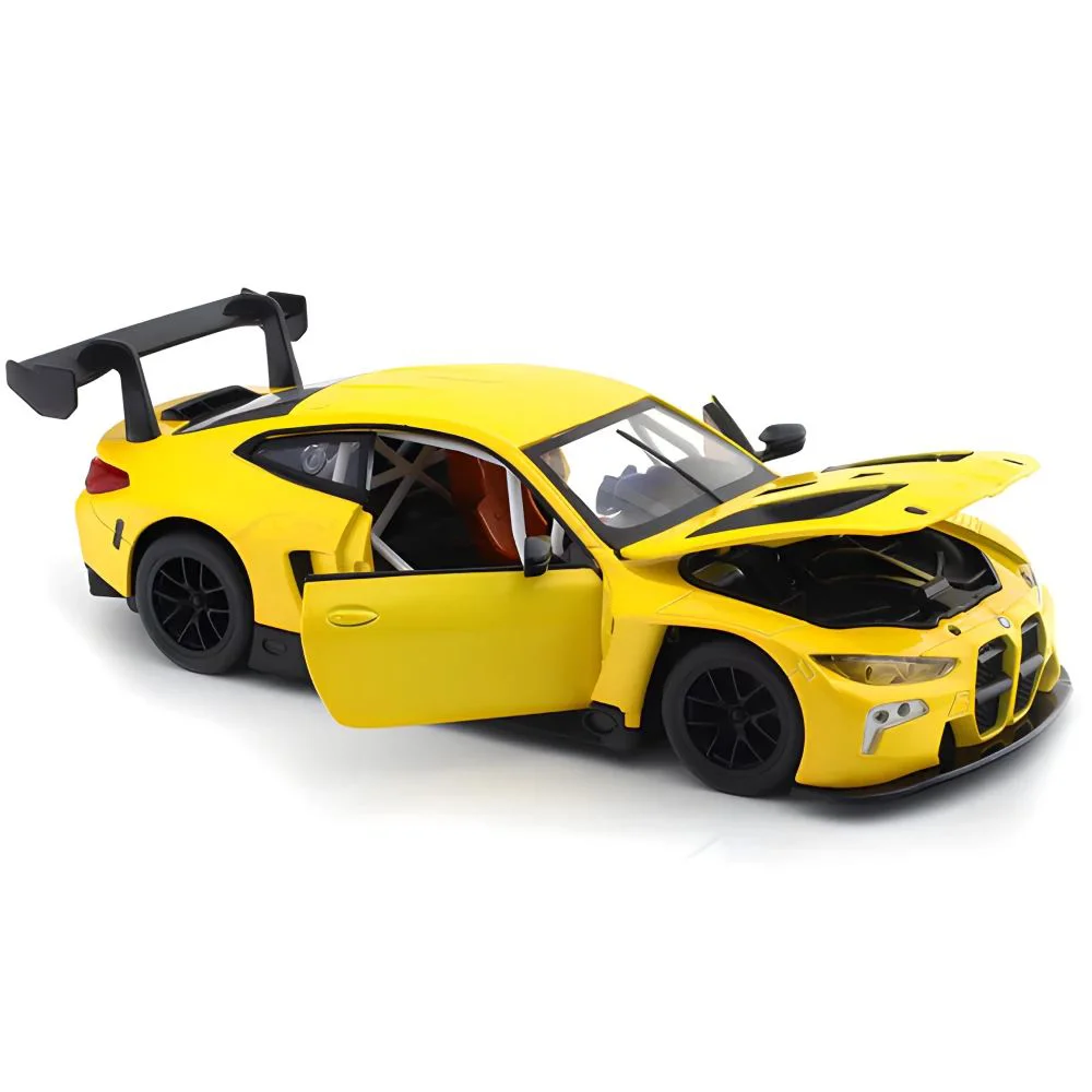 Металлическая машинка BMW M4 GT3 с инерционным механизмом, светом и звуком, Желтая, 1:24 foto