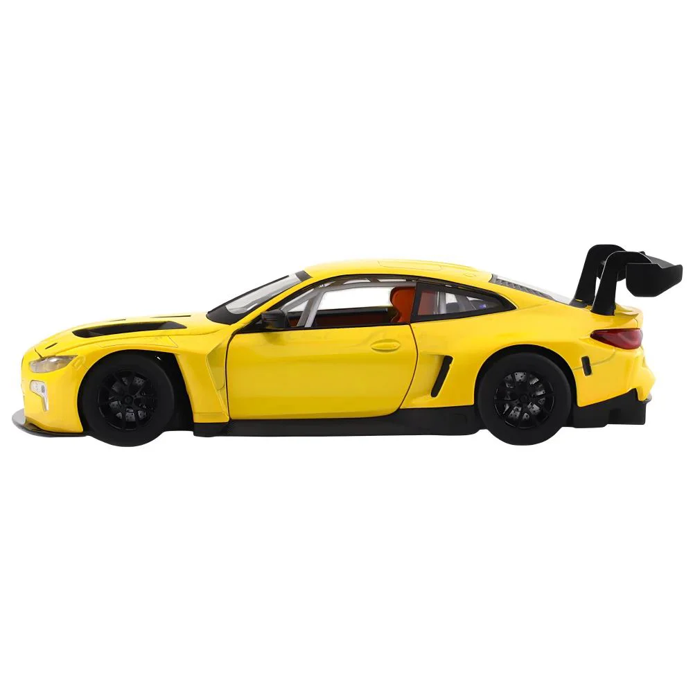 Металлическая машинка BMW M4 GT3 с инерционным механизмом, светом и звуком, Желтая, 1:24 foto