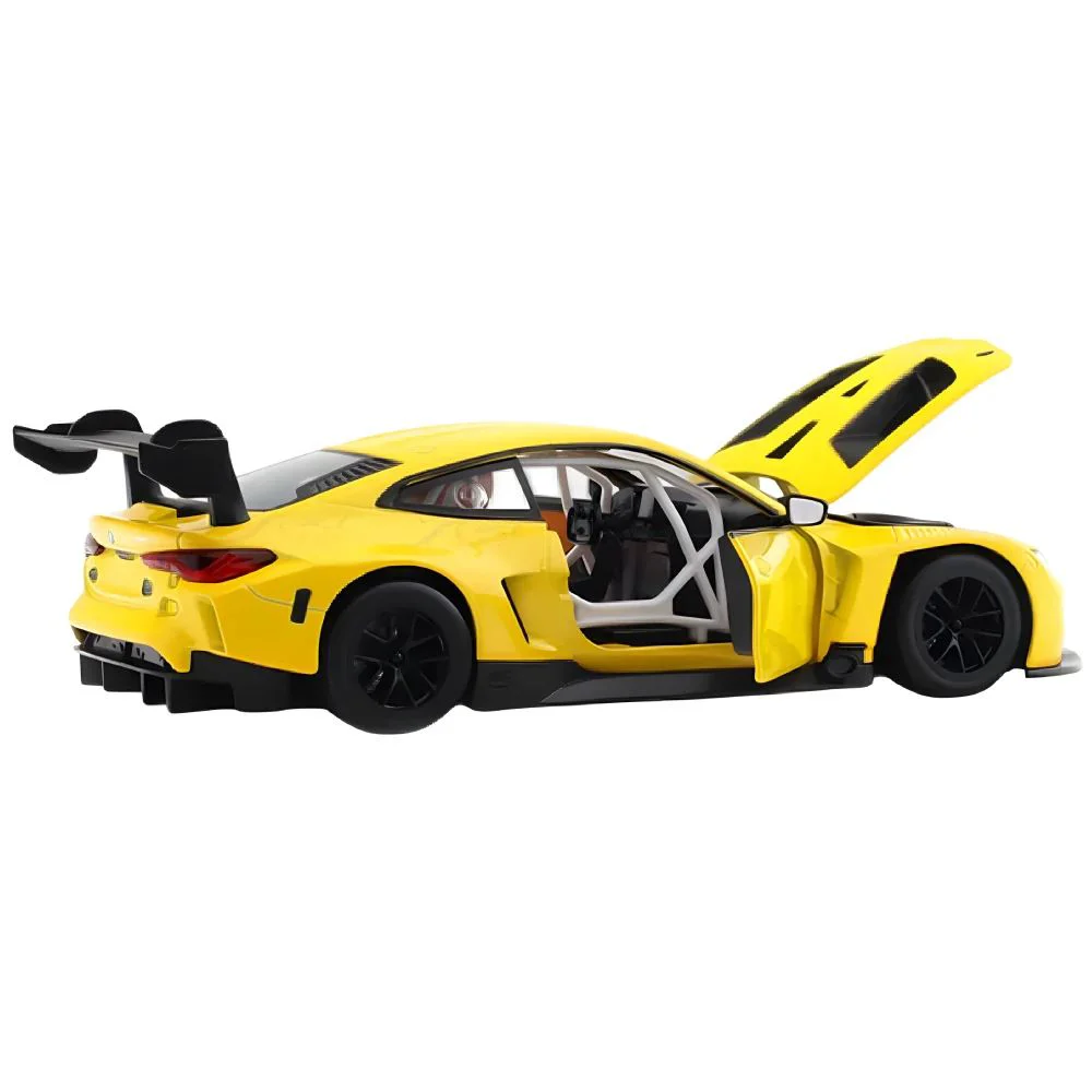 Металлическая машинка BMW M4 GT3 с инерционным механизмом, светом и звуком, Желтая, 1:24 foto