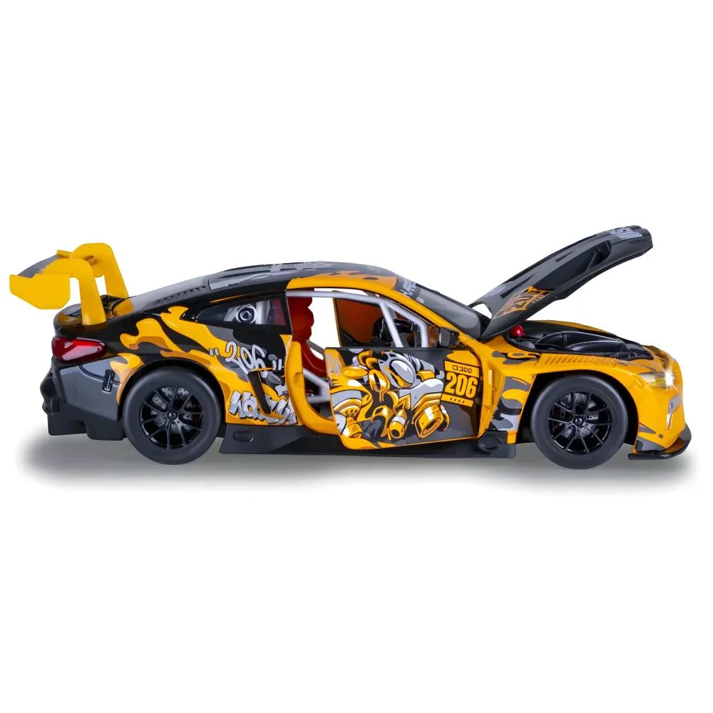 Металлическая машинка BMW M4 GT3 с инерционным механизмом, светом и звуком, Желтая, 1:24 foto