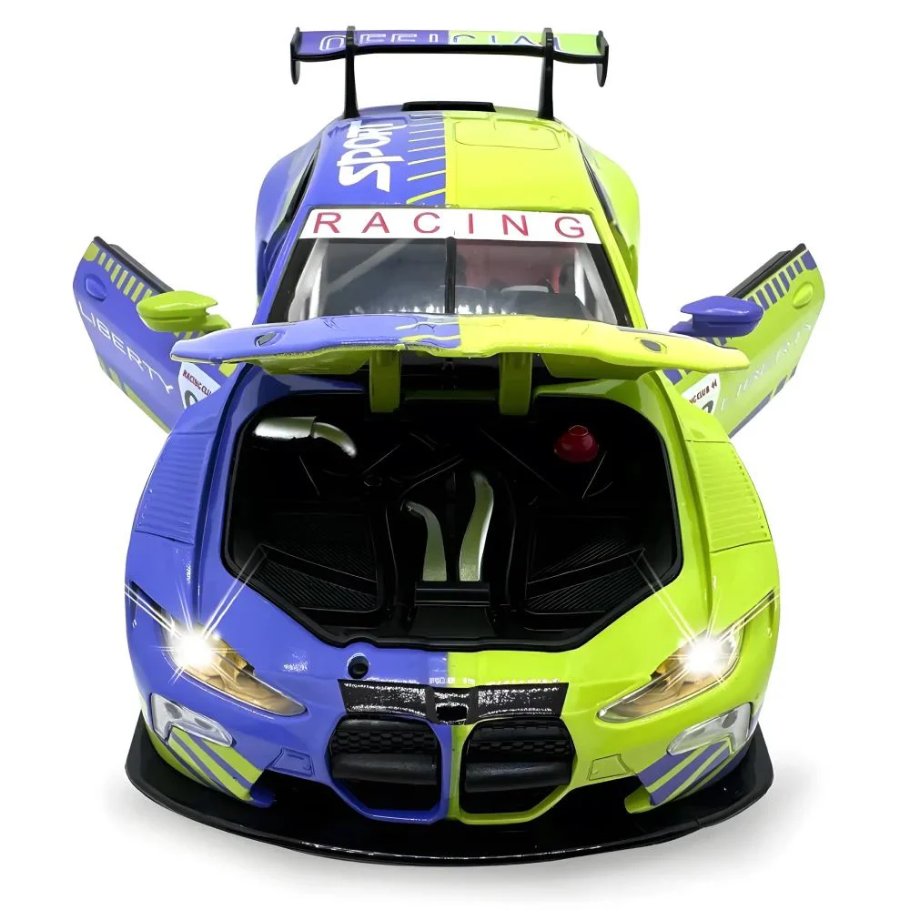 Металлическая машинка BMW M4 GT3 с инерционным механизмом, светом и звуком, Зеленая, 1:24 foto