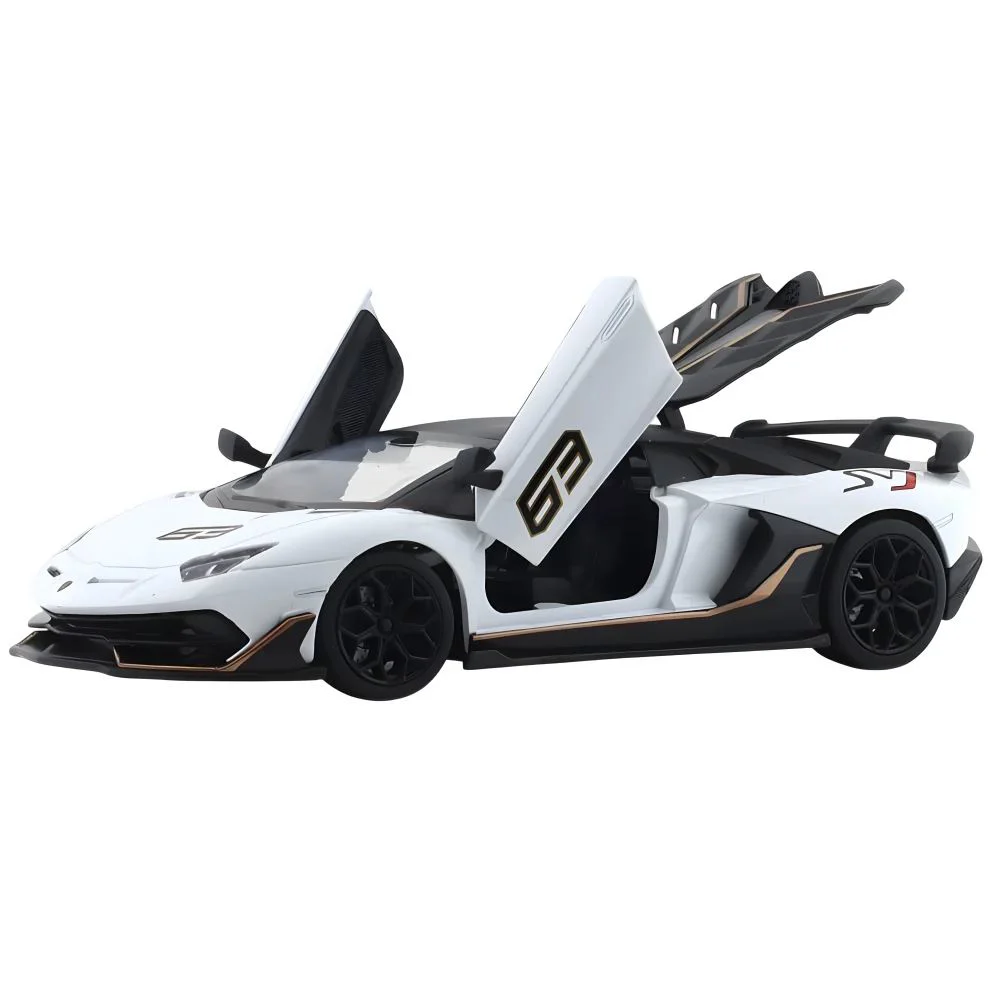 Masina din metal cu inertie, lumini si sunete Lamborghini Aventador SVJ Alb, scara 1:24 foto