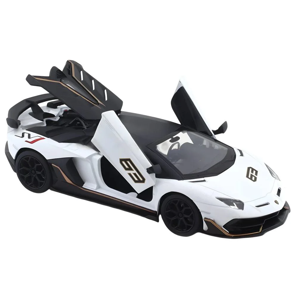 Masina din metal cu inertie, lumini si sunete Lamborghini Aventador SVJ Alb, scara 1:24 foto