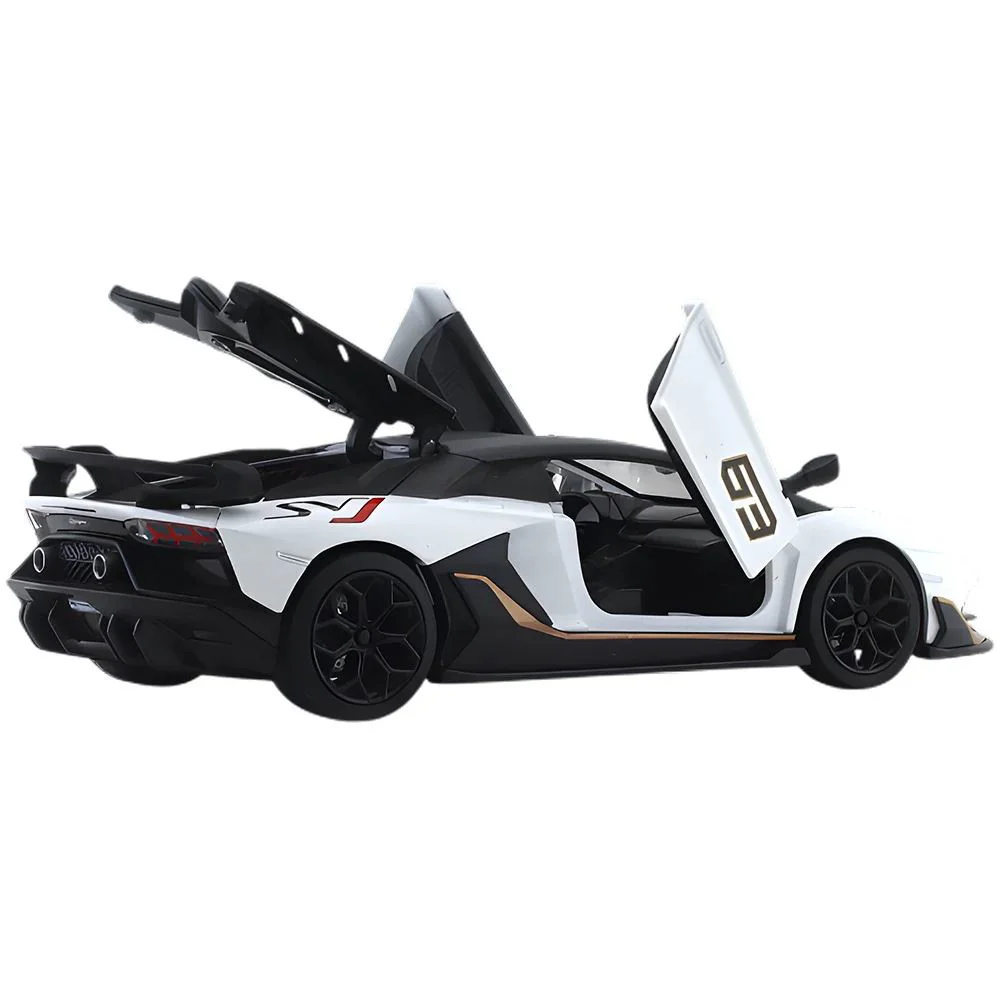 Masina din metal cu inertie, lumini si sunete Lamborghini Aventador SVJ Alb, scara 1:24 foto