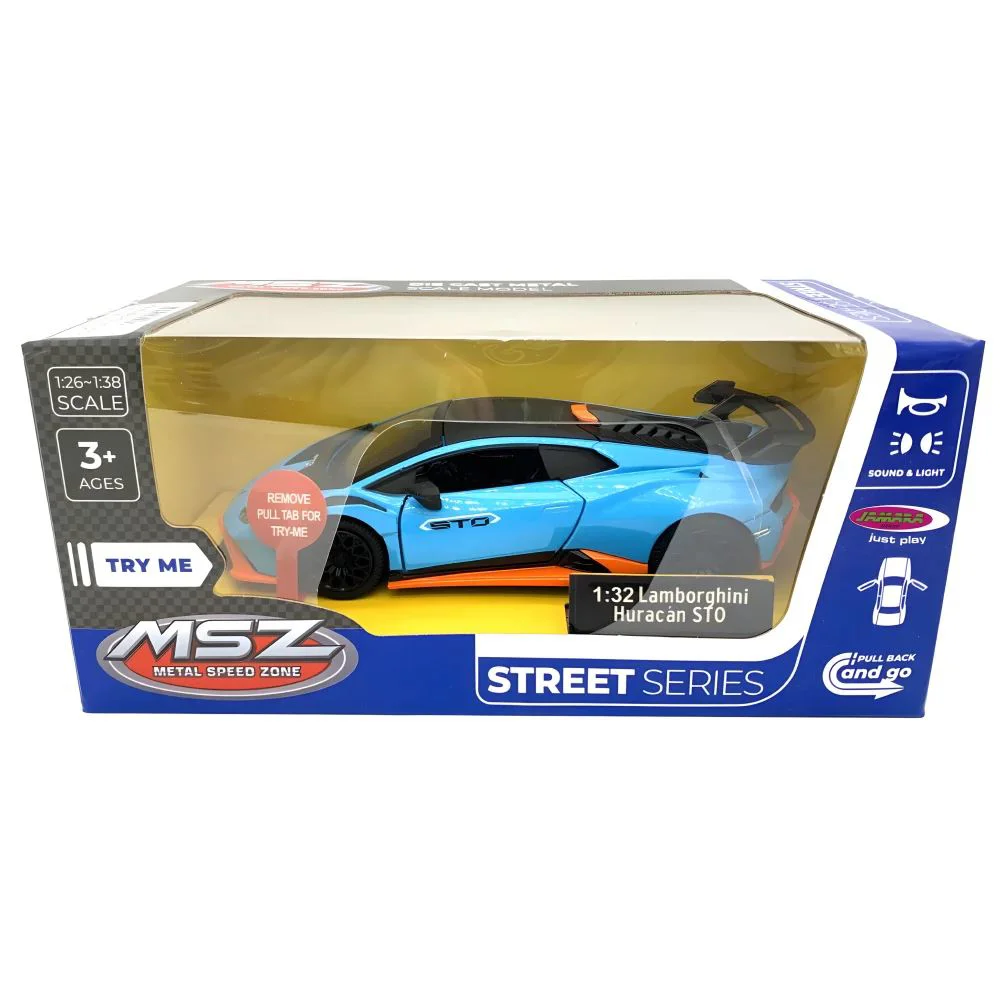 Металлическая машинка с инерционным механизмом, светом и звуком Lamborghini Huracan STO, масштаб 1:2 foto
