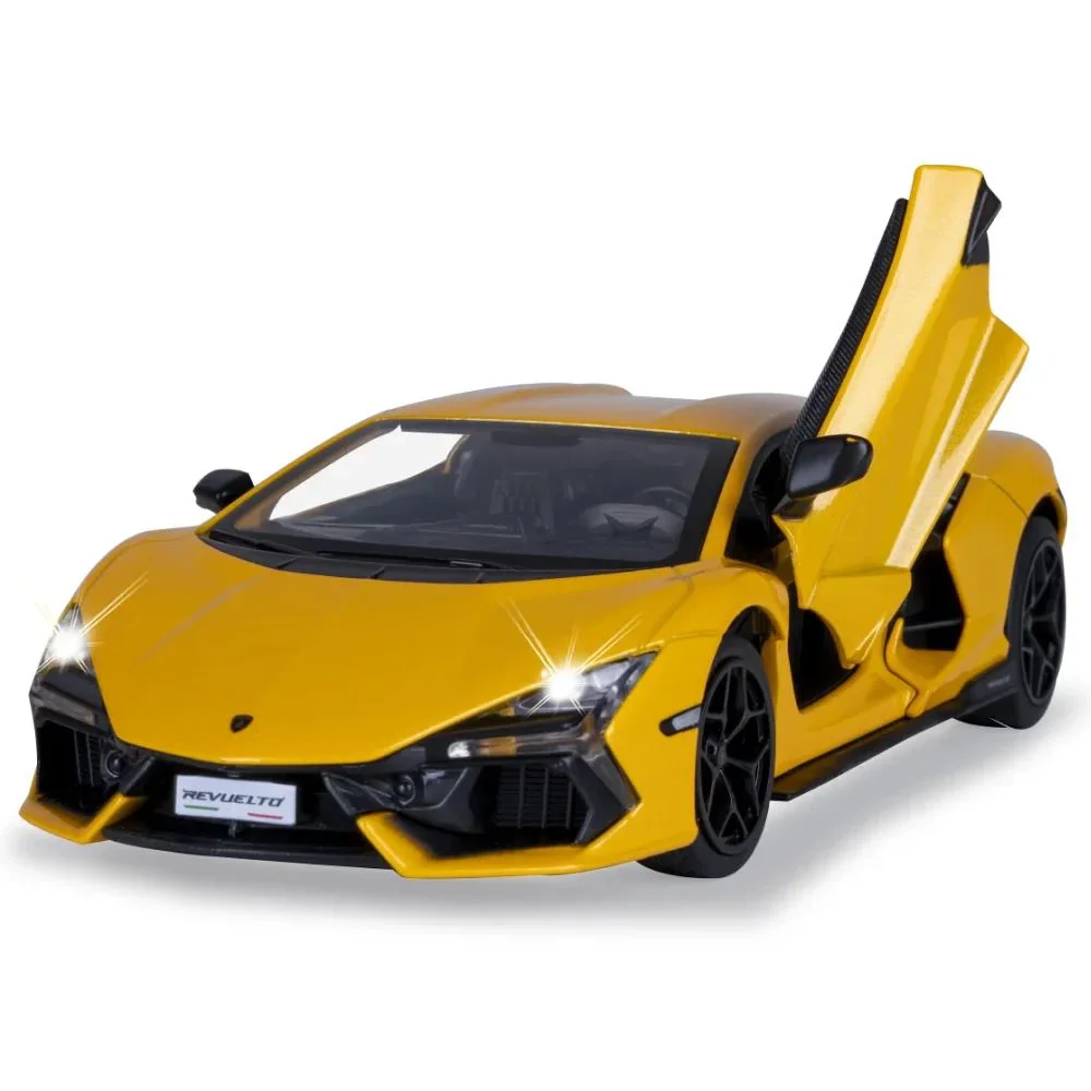 Металлическая машинка с инерционным механизмом, светом и звуком Lamborghini Revuelto 1:24, Желтый foto