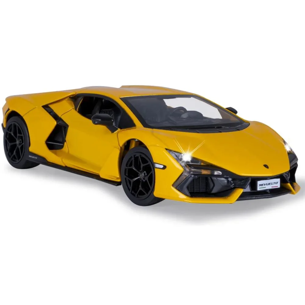Металлическая машинка с инерционным механизмом, светом и звуком Lamborghini Revuelto 1:24, Желтый foto