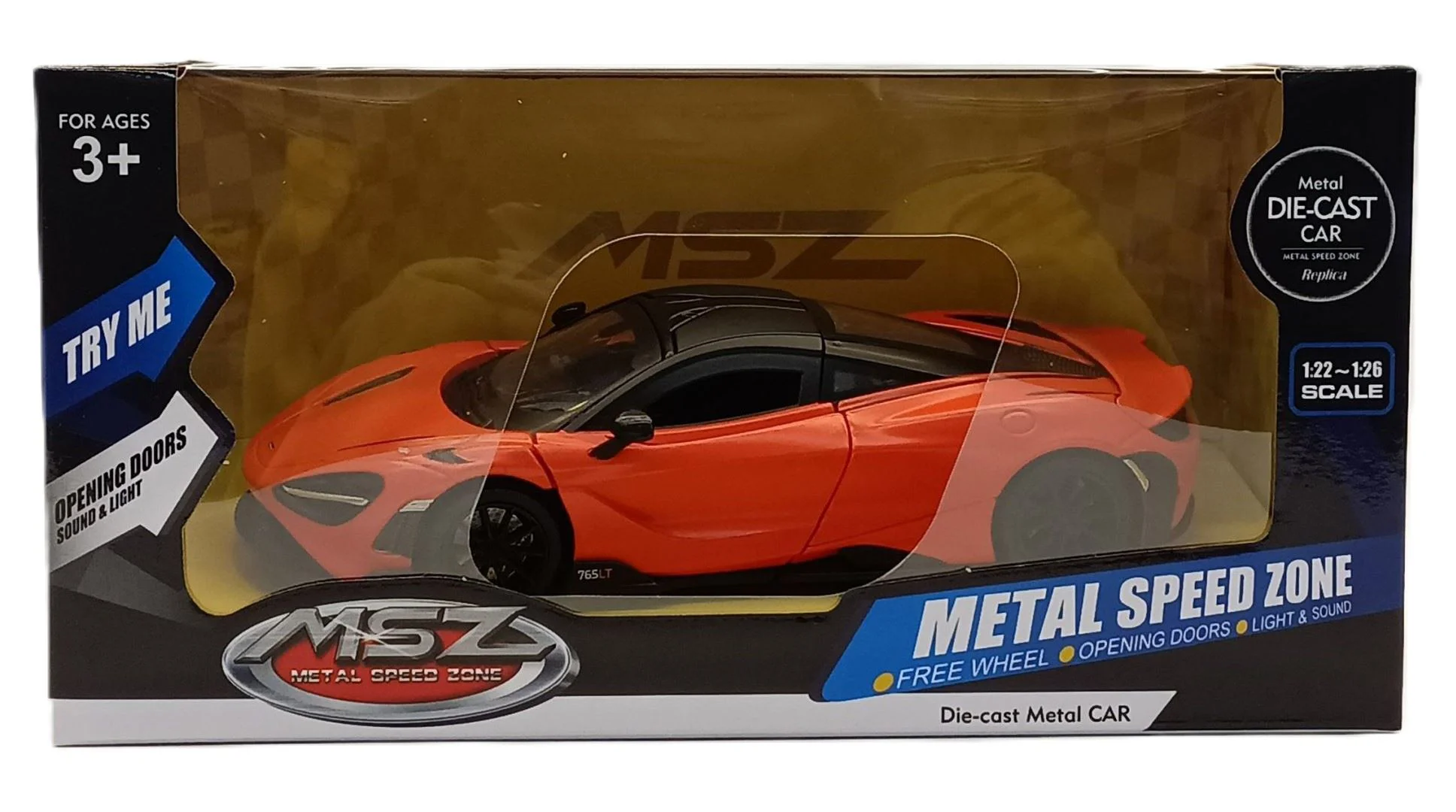 Металлическая машинка с инерционным механизмом, светом и звуком McLaren 765 LT, масштаб 1:24, в асс. foto
