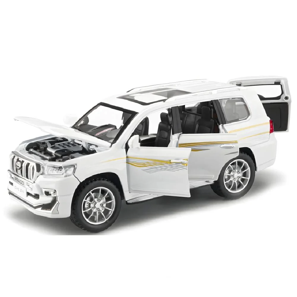 Металлическая машинка Toyota Land Cruiser Prado 1:24 с инерционным механизмом,светом и звуком, Белый foto
