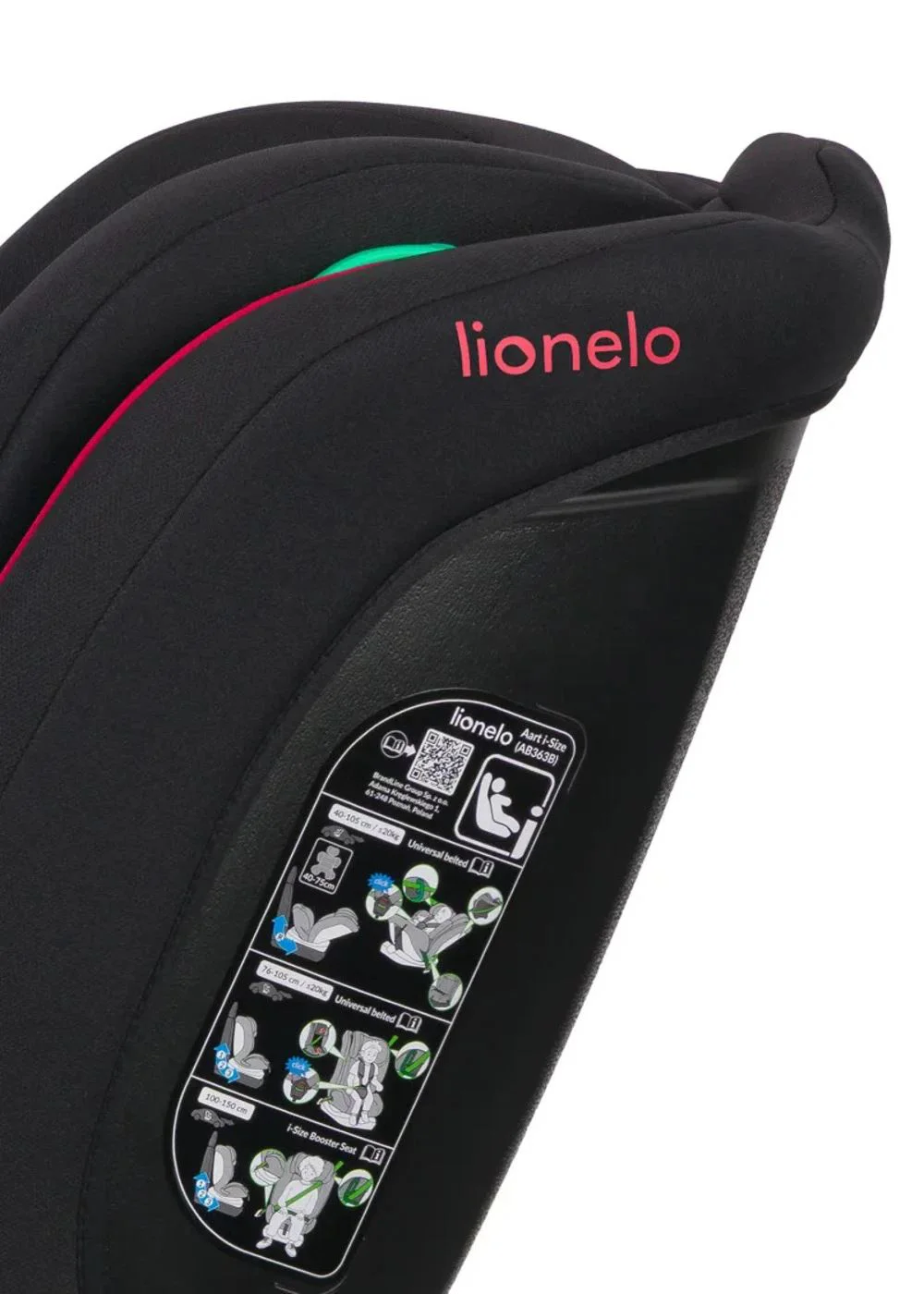Автокресло i-Size 0-36 кг Lionelo Aart Black Red foto