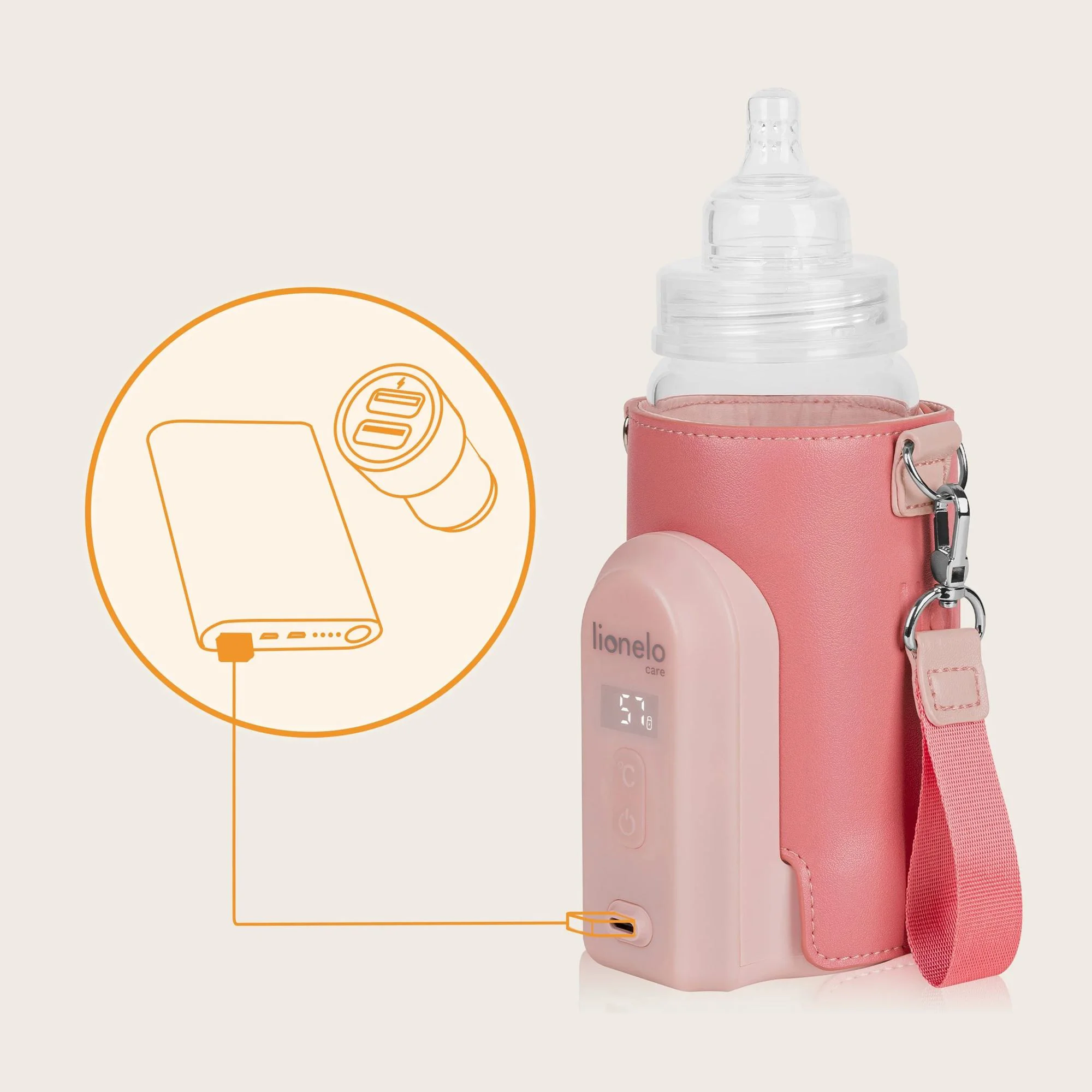 Incalzitor portabil pentru biberoane Lionelo Thermup Go Evo Coral Pink foto