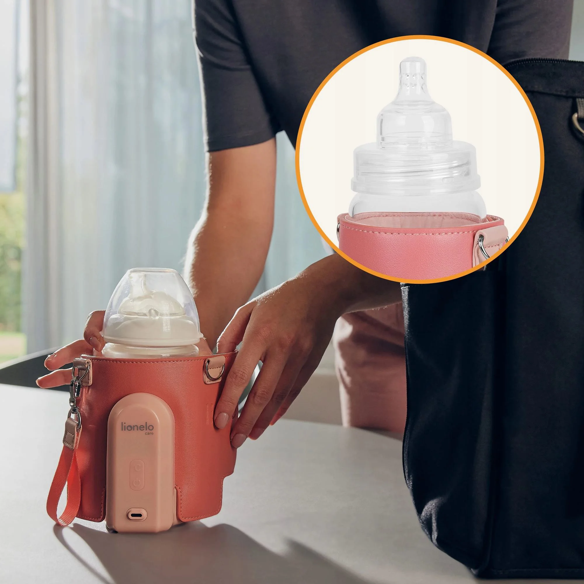Incalzitor portabil pentru biberoane Lionelo Thermup Go Evo Coral Pink foto