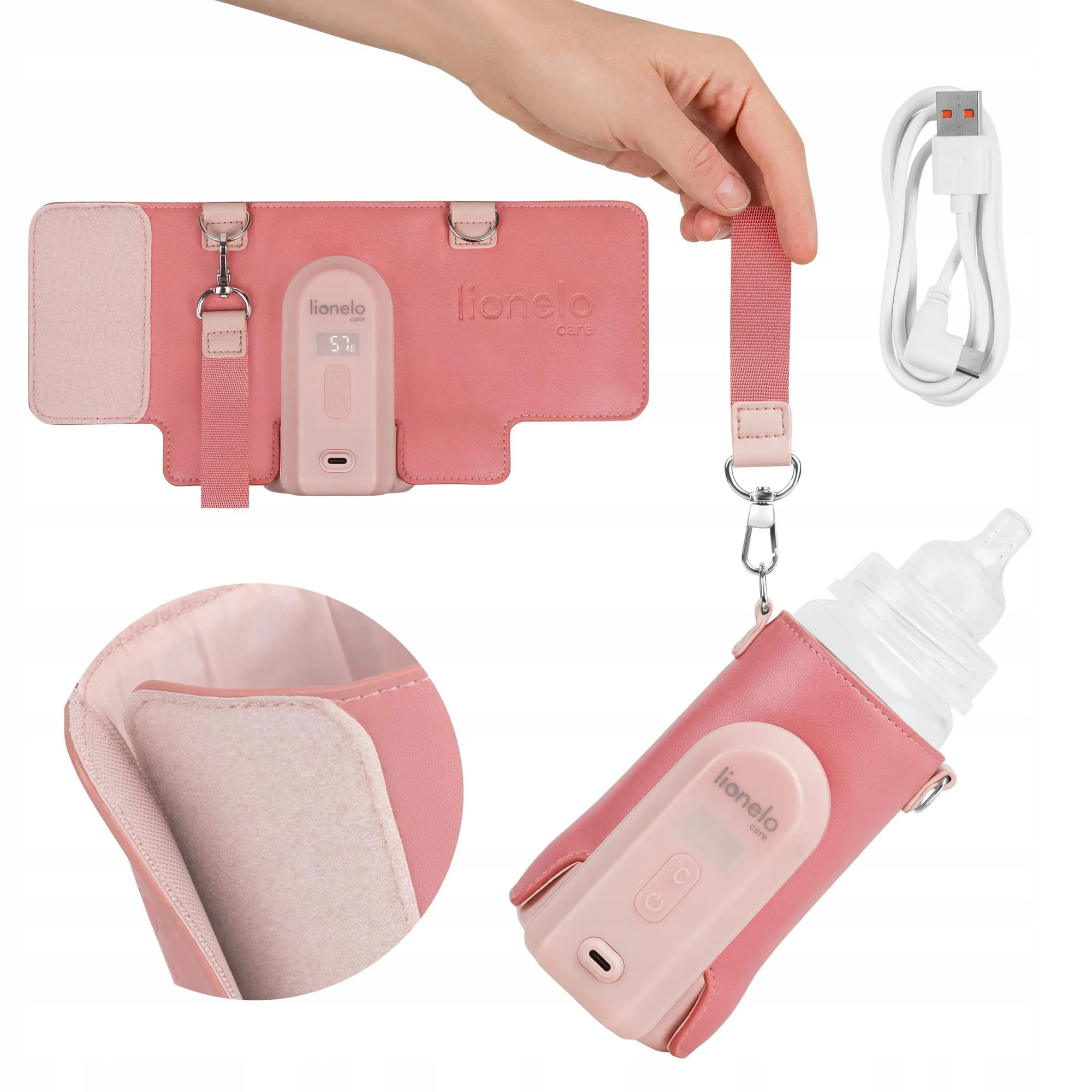 Incalzitor portabil pentru biberoane Lionelo Thermup Go Evo Coral Pink foto