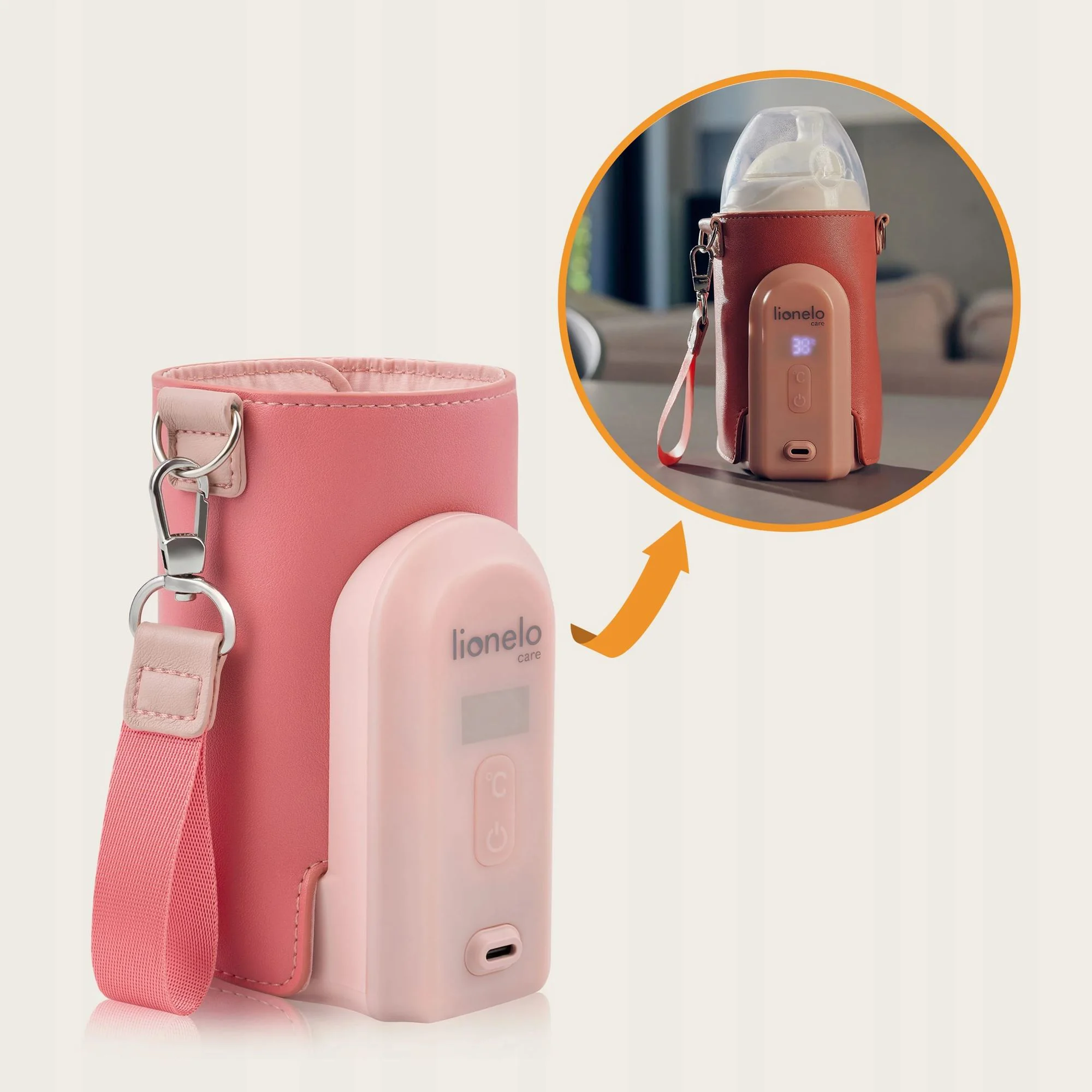 Incalzitor portabil pentru biberoane Lionelo Thermup Go Evo Coral Pink foto